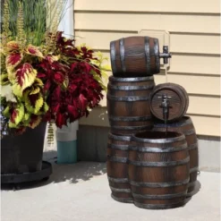 Sunnydaze Decor Sunnydaze 29"H Electric Polyresin Stacked Whiskey Barrel Outdoor Water Fountain With LED Lights -Sunnydaze Decor GUEST d5ff2cd1 0195 4ae2 97ce 9e83365d757a