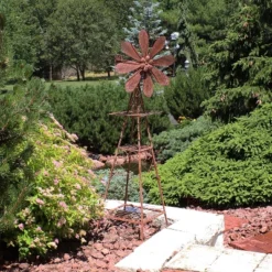 Sunnydaze Decor Sunnydaze Rustic Windmill Metal Outdoor Garden Statue With Tiers - 51" H - Brown/Copper