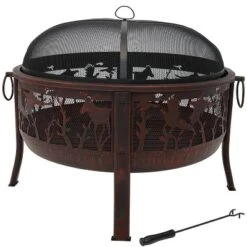 Sunnydaze Decor Sunnydaze Outdoor Camping Or Backyard Steel Pheasant Hunting Fire Pit With Spark Screen, Cover, Metal Wood Grate, And Log Poker - 30" -Sunnydaze Decor GUEST da742b64 5ff8 48f1 8f65 e5746a7b4885
