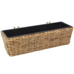 Sunnydaze Decor Sunnydaze Hanging Rectangle Polyrattan Rail Planter With Plastic Liner - 23.5" W X 7.5" D X 6.5" H -Sunnydaze Decor GUEST dc056511 0eb6 4d4e a74c 3f5b80fa63bb