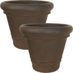 Sunnydaze Decor Sunnydaze Crozier Polyresin Outdoor/Indoor Heavy-Duty Double-Walled Fade-Resistant Flower Pot Planter - 16" Diameter - Rust -Sunnydaze Decor GUEST de77c351 40e0 4524 b058 9070e7bed0ad