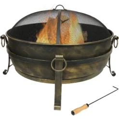 Sunnydaze Decor Sunnydaze Outdoor Camping Or Backyard Round Cauldron Fire Pit With Spark Screen, Log Poker, And Metal Wood Grate -Sunnydaze Decor GUEST e0bcb8ec 5fdc 4ea2 8ea7 1a7d3c0c5737