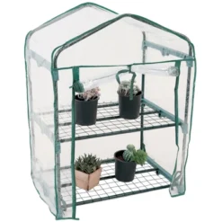 Sunnydaze Decor Sunnydaze Outdoor Portable Growing Rack 2-Tier Greenhouse With PVC Roll-Up Door - 2 Shelves - Clear -Sunnydaze Decor GUEST e0c2d575 aec7 4848 9743 cb4bd23f2761