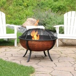 Sunnydaze Decor Sunnydaze Outdoor Portable Camping Or Backyard Large Round Fire Pit Bowl With Spark Screen, Wood Grate, And Log Poker - 32" - Copper Finish