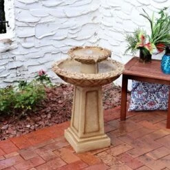 Sunnydaze Decor Sunnydaze 28"H Electric Polyresin 2-Tier Beveled Flower Outdoor Bird Bath Water Fountain