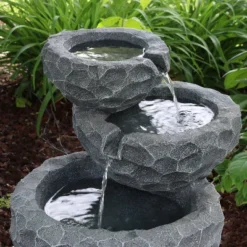 Sunnydaze Decor Sunnydaze Outdoor 3-Tier Chiseled Basin Solar Powered Water Fountain With Battery Backup And Submersible Pump - 22" -Sunnydaze Decor GUEST e2c50d11 3189 4844 840a 597f4e2feda8