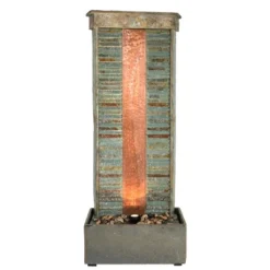 Sunnydaze Decor Sunnydaze 48"H Electric Natural Slate With Copper Accents Rippled Column Outdoor Water Fountain With LED Spotlight -Sunnydaze Decor GUEST e2cd5c0b dafb 4c85 9139 9419c1e9e04a