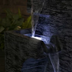 Sunnydaze Decor Sunnydaze 32"H Electric Polyresin Cascading Tower Tiered Outdoor Water Fountain With LED Lights