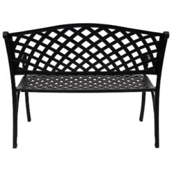 Sunnydaze Decor Sunnydaze 2-Person Checkered Design Cast Aluminum Outdoor Patio Bench, Black -Sunnydaze Decor GUEST e9199545 614a 45fa bc83 71bf1ec2dd99