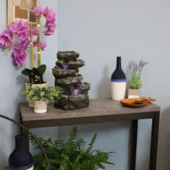Sunnydaze Decor Sunnydaze Indoor Home Office Relaxing 6-Tiered Stone Falls Tabletop Water Fountain With LED Lights - 15" -Sunnydaze Decor GUEST ea3935a2 0f3a 435d 8c19 81572736ab4e