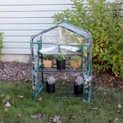 Sunnydaze Decor Sunnydaze Outdoor Portable Growing Rack 2-Tier Greenhouse With PVC Roll-Up Door - 2 Shelves - Clear -Sunnydaze Decor GUEST ec7d08f2 339f 42df 9261 1fa305d2196e