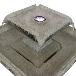 Sunnydaze Decor Sunnydaze 26"H Electric Resin 2-Tier Outdoor Square Bird Bath Water Fountain With LED Lights -Sunnydaze Decor GUEST ecd7f8c7 0ba5 4627 ad61 8e56209765c1