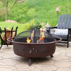 Sunnydaze Decor Sunnydaze Outdoor Camping Or Backyard Steel Round Cosmic Fire Pit With Spark Screen And Log Poker - 41.5" - Black