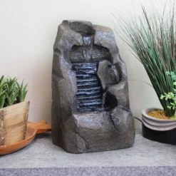 Sunnydaze Decor Sunnydaze Indoor Home Office Decorative Resin Stony Rock Waterfall Tabletop Water Fountain - 11" - Gray