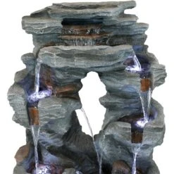 Sunnydaze Decor Sunnydaze 39"H Electric Polyresin And Fiberglass Dual Cascading Falls Outdoor Water Fountain With LED Lights -Sunnydaze Decor GUEST f273f642 605f 408d 8c17 b475cbe18141