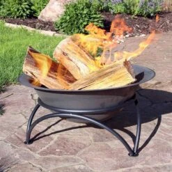 Sunnydaze Decor Sunnydaze Outdoor Camping Or Backyard Round Cast Iron Rustic Fire Pit Bowl On Stand - 23.5" - Dark Gray