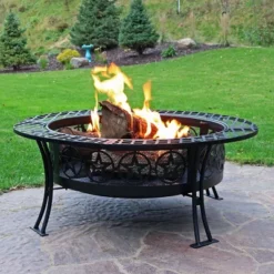Sunnydaze Decor Sunnydaze Outdoor Camping Or Backyard Steel Round Four Star Fire Pit Table With Spark Screen - 40" - Black -Sunnydaze Decor GUEST f72989dc eba6 495a b050 d24a0756558e