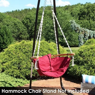 Sunnydaze Decor Sunnydaze Audrey Olefin Fabric Outdoor Hammock Chair Swing With Bamboo Wood Armrest And Cushion - 260 Lb Weight Capacity - Red 1 Sunnydaze Decor Sunnydaze Audrey Olefin Fabric Outdoor Hammock Chair Swing With Bamboo Wood Armrest And Cushion - 260 Lb Weight Capacity - Red