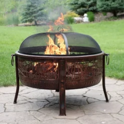 Sunnydaze Decor Sunnydaze Outdoor Camping Or Backyard Steel Northwoods Fishing Fire Pit With Spark Screen - 30" - Bronze