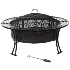 Sunnydaze Decor Sunnydaze Outdoor Camping Or Backyard Steel Round Four Star Fire Pit Table With Spark Screen - 40" - Black -Sunnydaze Decor GUEST feff3af3 ff5a 4a12 b7a4 3a26281fd789