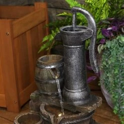 Sunnydaze Decor Sunnydaze 23"H Electric Polyresin Cozy Farmhouse Pump And Tiered Barrels Outdoor Water Fountain With LED Lights -Sunnydaze Decor GUEST ff7c3af6 3341 4cc3 80e9 a489eddc8013