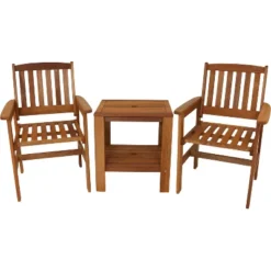 Sunnydaze Decor Sunnydaze Outdoor Meranti Wood With Teak Oil Finish Patio Table And Chairs Conversation Set - Brown - 3pc -Sunnydaze Decor GUEST 02fc18af 34cf 4fdd af5a 4595e38c0177