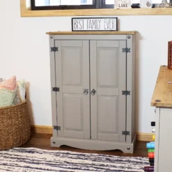 Sunnydaze Decor Sunnydaze 2-Door, 2-Shelf Accent Cupboard - Solid Pine - Gray - 43" H -Sunnydaze Decor GUEST 058a68e8 875a 4e9d b670 0da9fb44ab9e