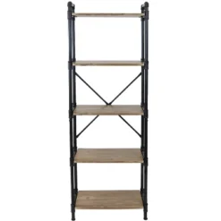 Sunnydaze Decor Sunnydaze 5 Shelf Industrial Style Pipe Frame Freestanding Bookshelf With Wood Veneer Shelves -Sunnydaze Decor GUEST 07c7ccbf 6480 461b be8e eeb779cd4ad6