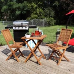 Sunnydaze Decor Sunnydaze Outdoor Solid Teak Wood With Stained Finish Nantasket Folding Bistro Table And Chairs - Brown - 3pc -Sunnydaze Decor GUEST 185f4ae5 3f3d 4077 95fe d58bd812a315