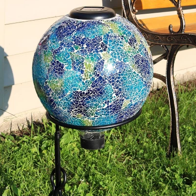 Sunnydaze Decor Sunnydaze Crackled Glass Azul Terra Design Indoor/Outdoor Garden Gazing Globe With LED Solar Light - 10" Diameter - Blue And Green 1 Sunnydaze Decor Sunnydaze Crackled Glass Azul Terra Design Indoor/Outdoor Garden Gazing Globe With LED Solar Light - 10" Diameter - Blue And Green