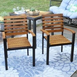 Sunnydaze Decor Sunnydaze 2pk Julian Acacia Wood And Steel Outdoor Patio Arm Chairs -Sunnydaze Decor GUEST 23387dd8 7ba8 4e76 9c8f 9dd63f49bdbf