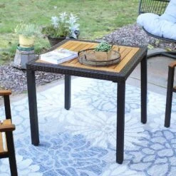 Sunnydaze Decor Sunnydaze Outdoor Acacia Wood And Faux Wicker Resin Patio Dining Table - 31.5" - Brown And Black