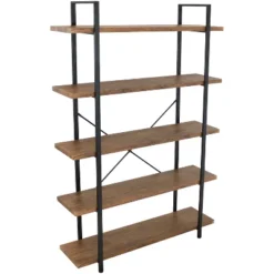 Sunnydaze Decor Sunnydaze 5 Shelf Industrial Style Freestanding Etagere Bookshelf With Wood Veneer Shelves -Sunnydaze Decor GUEST 34258237 e069 4936 a25a ddaa65c76d72