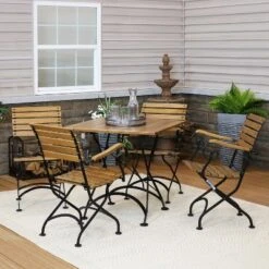 Sunnydaze Decor Sunnydaze Indoor/Outdoor Chestnut Wood Folding Bistro Dining Table And Chairs - Brown - 5pc