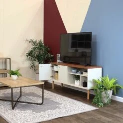 Sunnydaze Decor Sunnydaze Indoor Mid-Century Modern TV Stand Console With Side Storage Cabinet And Shelves For 55" TV -Sunnydaze Decor GUEST 382dd2a9 8bc8 4901 bb19 715faab36d96