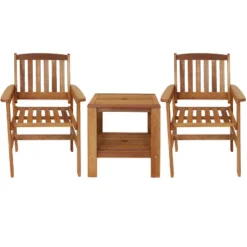 Sunnydaze Decor Sunnydaze Outdoor Meranti Wood With Teak Oil Finish Patio Table And Chairs Conversation Set - Brown - 3pc -Sunnydaze Decor GUEST 3e67275c f08b 4f5f b0bc 6e684ebd0532
