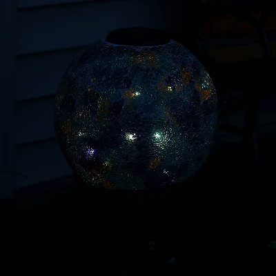 Sunnydaze Decor Sunnydaze Crackled Glass Azul Terra Design Indoor/Outdoor Garden Gazing Globe With LED Solar Light - 10" Diameter - Blue And Green 6 Sunnydaze Decor Sunnydaze Crackled Glass Azul Terra Design Indoor/Outdoor Garden Gazing Globe With LED Solar Light - 10" Diameter - Blue And Green - Image 6