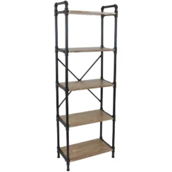 Sunnydaze Decor Sunnydaze 5 Shelf Industrial Style Pipe Frame Freestanding Bookshelf With Wood Veneer Shelves -Sunnydaze Decor GUEST 449d3af6 a815 4f16 b953 a8a428e39a1b