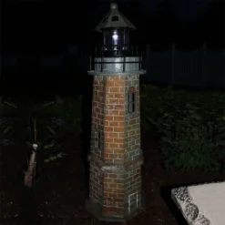 Sunnydaze Decor Sunnydaze Outdoor Backyard Garden Nautical Lighthouse Solar LED Pathlight Statue Figurine - 35" - Brick -Sunnydaze Decor GUEST 4e8dc4fa 3555 4c31 9c60 39056ce8e972