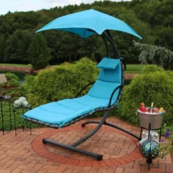 Sunnydaze Decor Sunnydaze Outdoor Hanging Chaise Floating Lounge Chair With Canopy Umbrella And Arc Stand -Sunnydaze Decor GUEST 534bcd46 eef4 4985 a034 6903ab4698c6