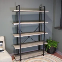 Sunnydaze Decor Sunnydaze 5 Shelf Industrial Style Freestanding Etagere Bookshelf With Wood Veneer Shelves
