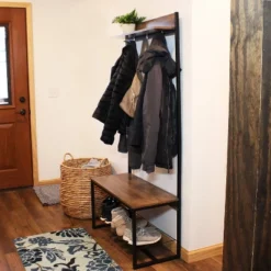 Sunnydaze Decor Sunnydaze Indoor Industrial-Style Hall Tree Bench With Coat/Shoe Rack - MDP Shelves With Powder-Coated Steel Frame - Brown - 67 In -Sunnydaze Decor GUEST 5893bbd6 4a13 4bd8 a44d 06b08457a21e