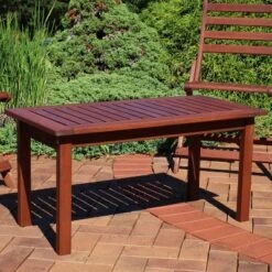 Sunnydaze Decor Sunnydaze Outdoor Meranti Wood With Teak Oil Finish Modern Rectangular Patio Coffee Table - 17.75" - Brown