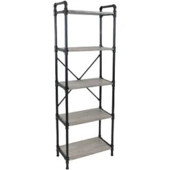 Sunnydaze Decor Sunnydaze 5 Shelf Industrial Style Pipe Frame Freestanding Bookshelf With Wood Veneer Shelves -Sunnydaze Decor GUEST 6a470328 4843 4356 b85b 44022e02f79e