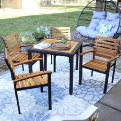Sunnydaze Decor Sunnydaze Julian 5pc Resin Wicker And Acacia Wood Outdoor Patio Dining Set -Sunnydaze Decor GUEST 6b494a09 c4b2 4e7c 8db7 d4b337d94c7e