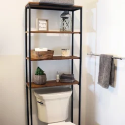Sunnydaze Decor Sunnydaze 4 Shelf Iron And Veneer Over The Toilet Etagere Bathroom Storage Cabinet Space Saver