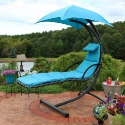 Sunnydaze Decor Sunnydaze Outdoor Hanging Chaise Floating Lounge Chair With Canopy Umbrella And Arc Stand -Sunnydaze Decor GUEST 7a14d9bd 4158 4868 b7c4 eaafbf514b99