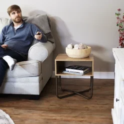 Sunnydaze Decor Sunnydaze Indoor Industrial-Style Nightstand With Open Shelf - MDP - Brown -Sunnydaze Decor GUEST 7fa87115 5bde 44b5 8ea4 89f1c68bafc6