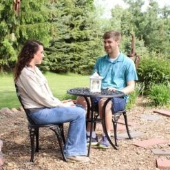 Sunnydaze Decor Sunnydaze Floral Design Cast Aluminum Outdoor Patio Bistro Set, Black, 3pc -Sunnydaze Decor GUEST 81bf05de 0734 4451 9ffc 60233e28581e