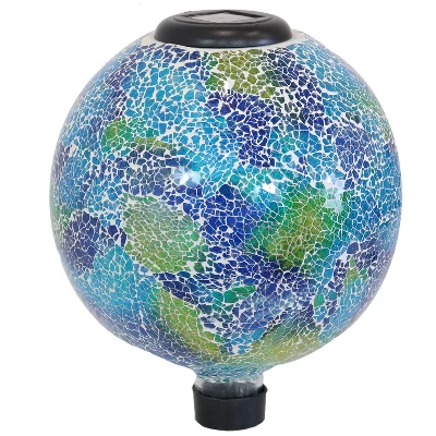 Sunnydaze Decor Sunnydaze Crackled Glass Azul Terra Design Indoor/Outdoor Garden Gazing Globe With LED Solar Light - 10" Diameter - Blue And Green 7 Sunnydaze Decor Sunnydaze Crackled Glass Azul Terra Design Indoor/Outdoor Garden Gazing Globe With LED Solar Light - 10" Diameter - Blue And Green - Image 7